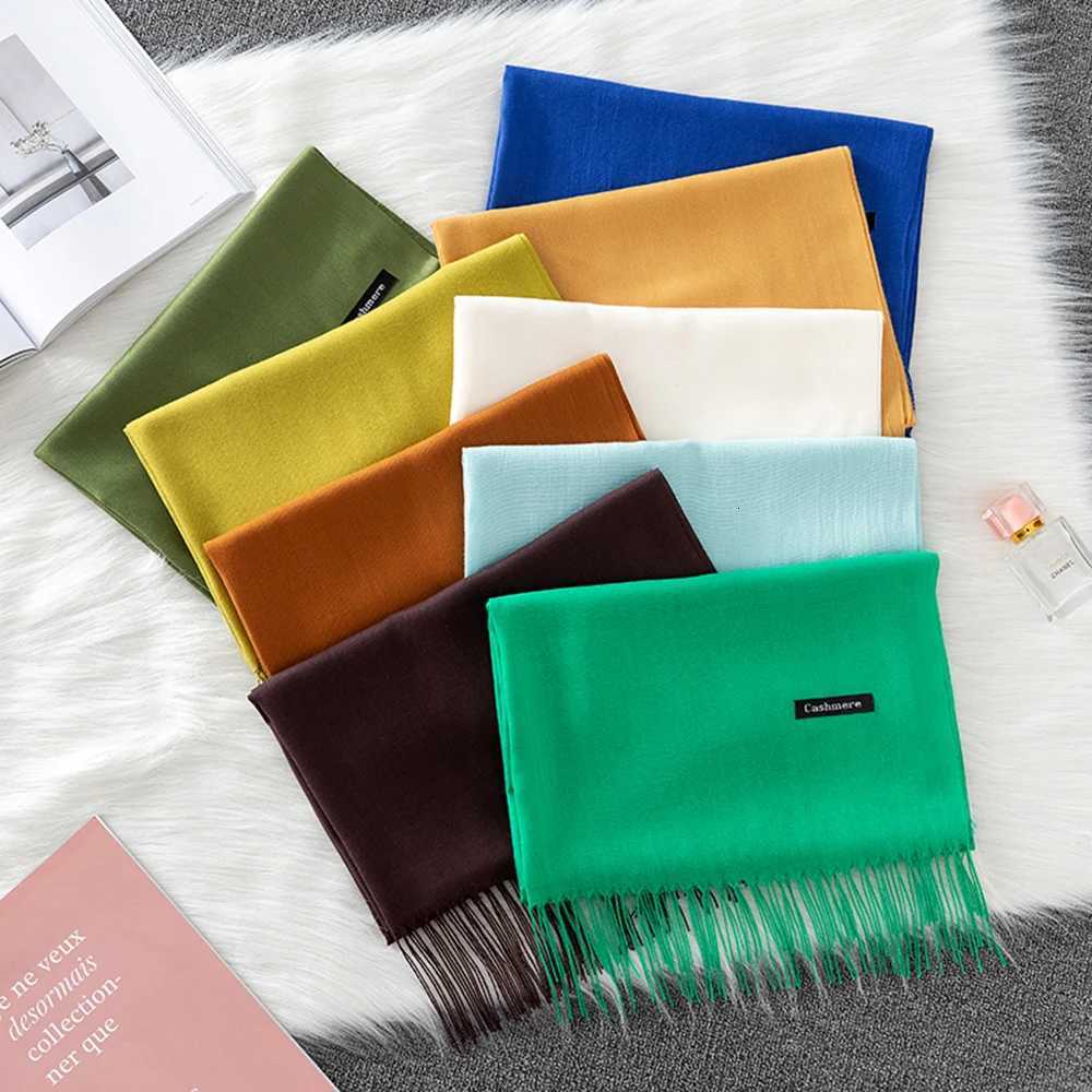 Luxury Brand Solid Women Cashmere Scarf Autumn Winter Warm Shls Wrs 2021Mens Tassels Scarves Female Foulard MujerXJ250905