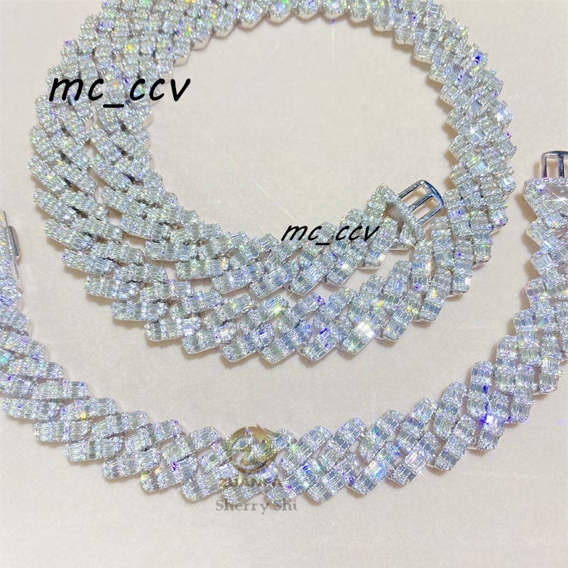 Iced Out Men Fashion Bling Jewelry Rapper Chain 18mm Vvs Moissanite baguette Diamond Cuban Chain