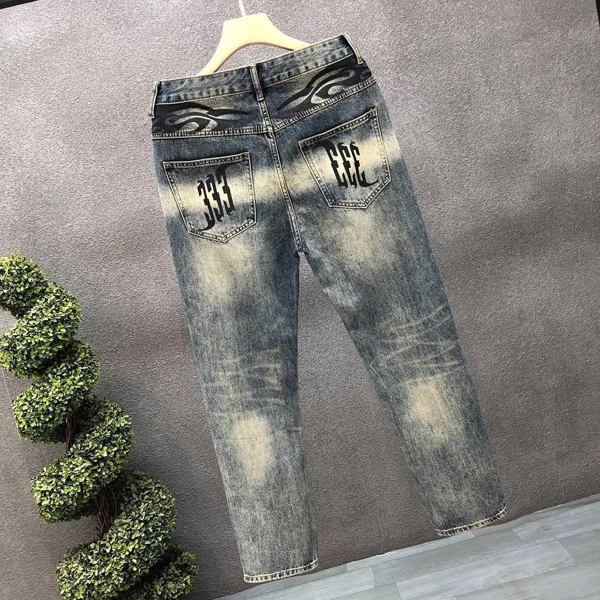 Harajuku Fashion 2025 Spring Autumn Slim Casual Pencil Pants New Mens Printed Jeans Skinny Trendy Korean Style Long Trousers W250905