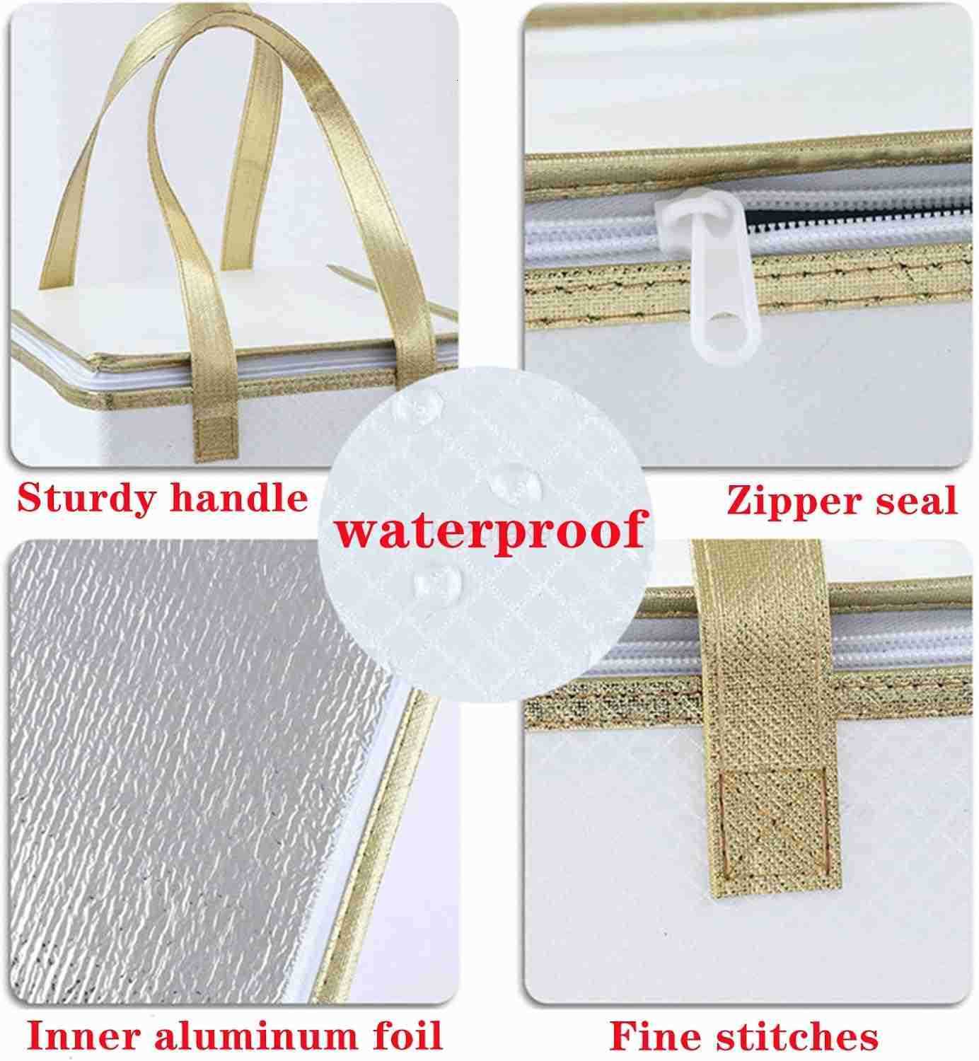 2Pack 118118138 Same Size Reusable Insulated Zipper Aluminum Foil Tote Bag Suit for Picnic Cake Fruit Drink Refrigeration Also for Delivery of Takeawa