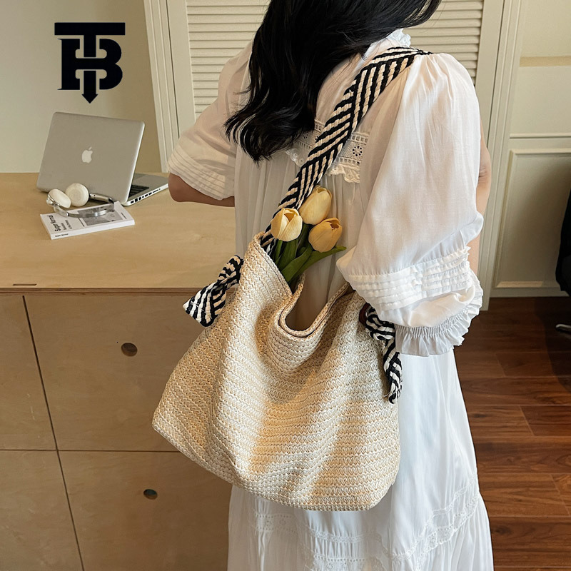 TB BHULAMTE Designer Bag Large Capacity Woven Bag 2025 New Style Straw Shoulder Bag Beach Vacation Stylish Underarm Bag Luxury Bag Large Capacity Buck