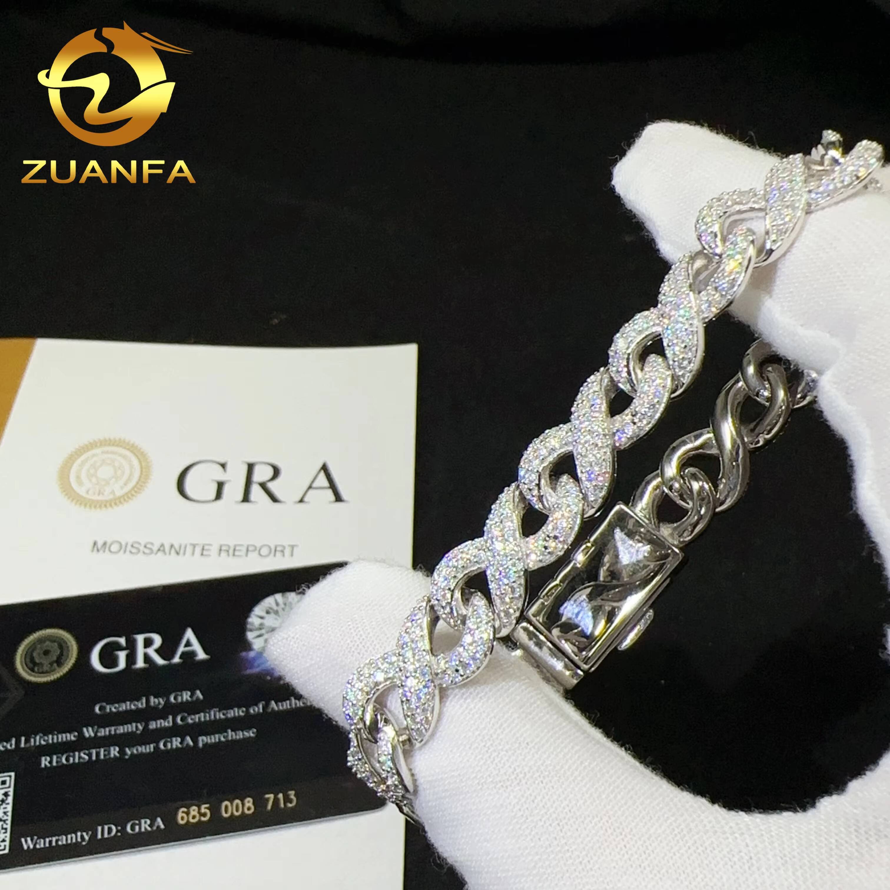 Fine Jewelry Sterling Silver 925 d Color Vvs Moissanite Hip Hop Iced Out Lab Diamond Jewelry Cuban Link Chain Bracelet Men