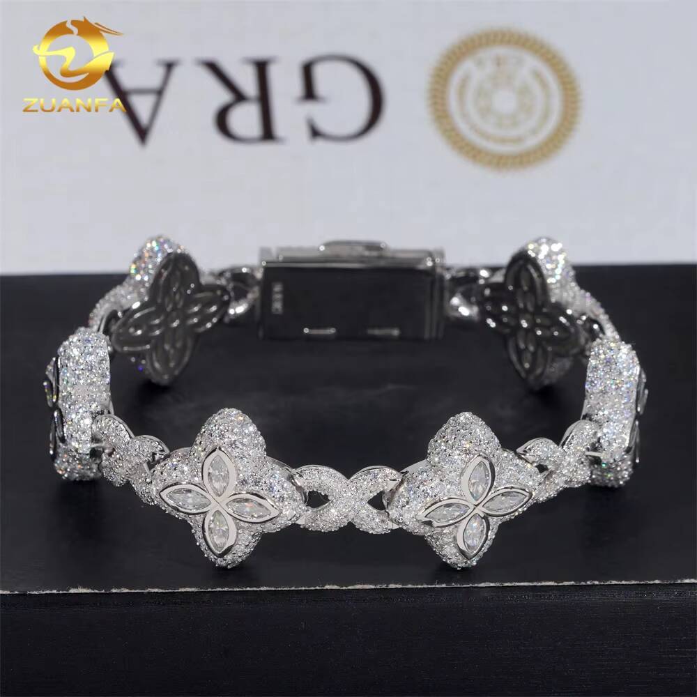 Cheapest Price Custom Iced Out Luxury Diamond Jewelry Rapper Men Jewelry Hip Hop VVS1 Moissanite Diamond Clover Cuban Bracelet