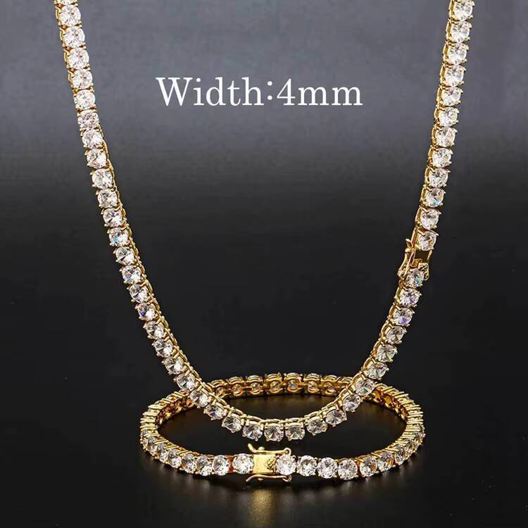GZYS JEWELRY Wholesale High Quality 3 4 5 MM Gold Plated Hip Hop Iced Out Clustered Tennis Chain