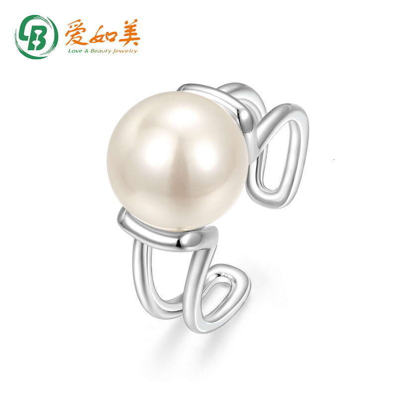 2022 New Simple Personality Temperament Shell Bead Plated Bright Silver Open Ring for Women
