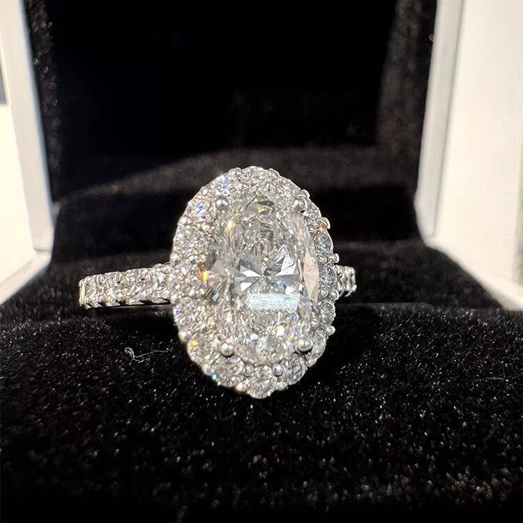 VOAINO Igi Certified CVD HPHT Lab Grown Diamond Gold Engagement Ring for Women Oval Diamond Ring with Sparkling Halo