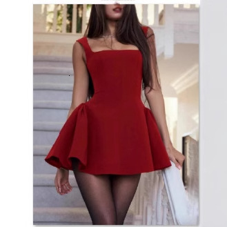 2025 Style WaistCinching ALine Vest Dress Spring Summer New Square Neck Slim Short Dress for Women