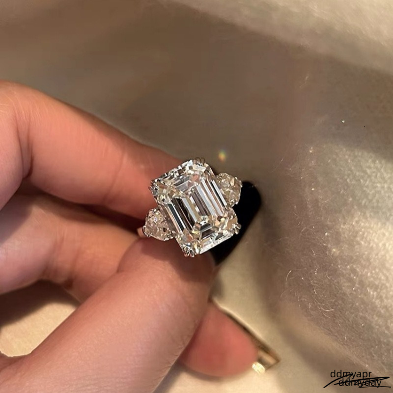 4Ct Moissanite Dia Wedding Rings ddmyday Jewelry Stunning Real Ddmyday 100% Sterling Sier Emerald Cut Gemstones Party Eternity Women Bridal Ring For L
