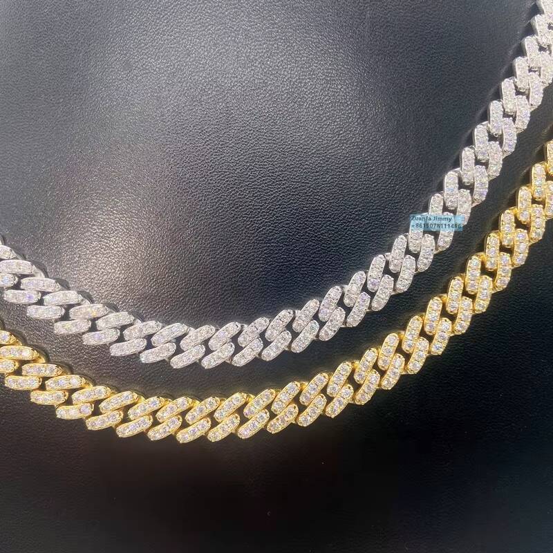 Wholesale Price Hio Hop Iced Out Jewelry 8MM Width One Row 925 Sterling Silver VVS Moissanite Diamond Cuban Link Chain Necklace