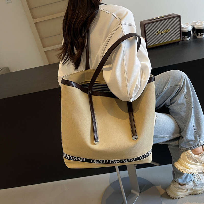 Designer Bags Gentle Woman Color-Block Letter Print Large Capacity Tote Canvas 2025 New Versatile Shoulder Bag