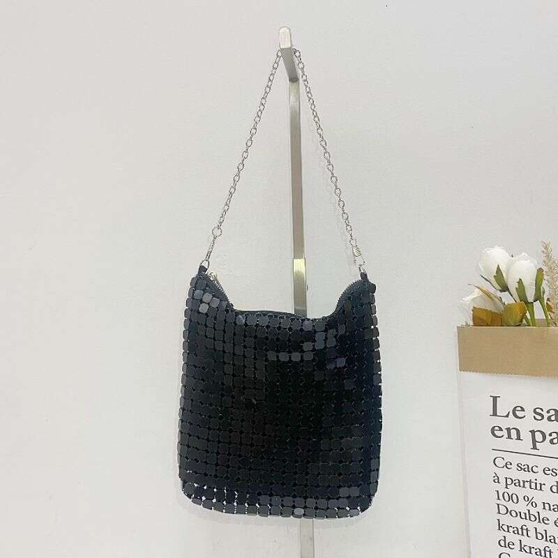 2024 New Niche Popular Handbag Shoulder Light Rhinestone Wrapped Aluminum Sheet Mobile Phone Bag, Hand-Held