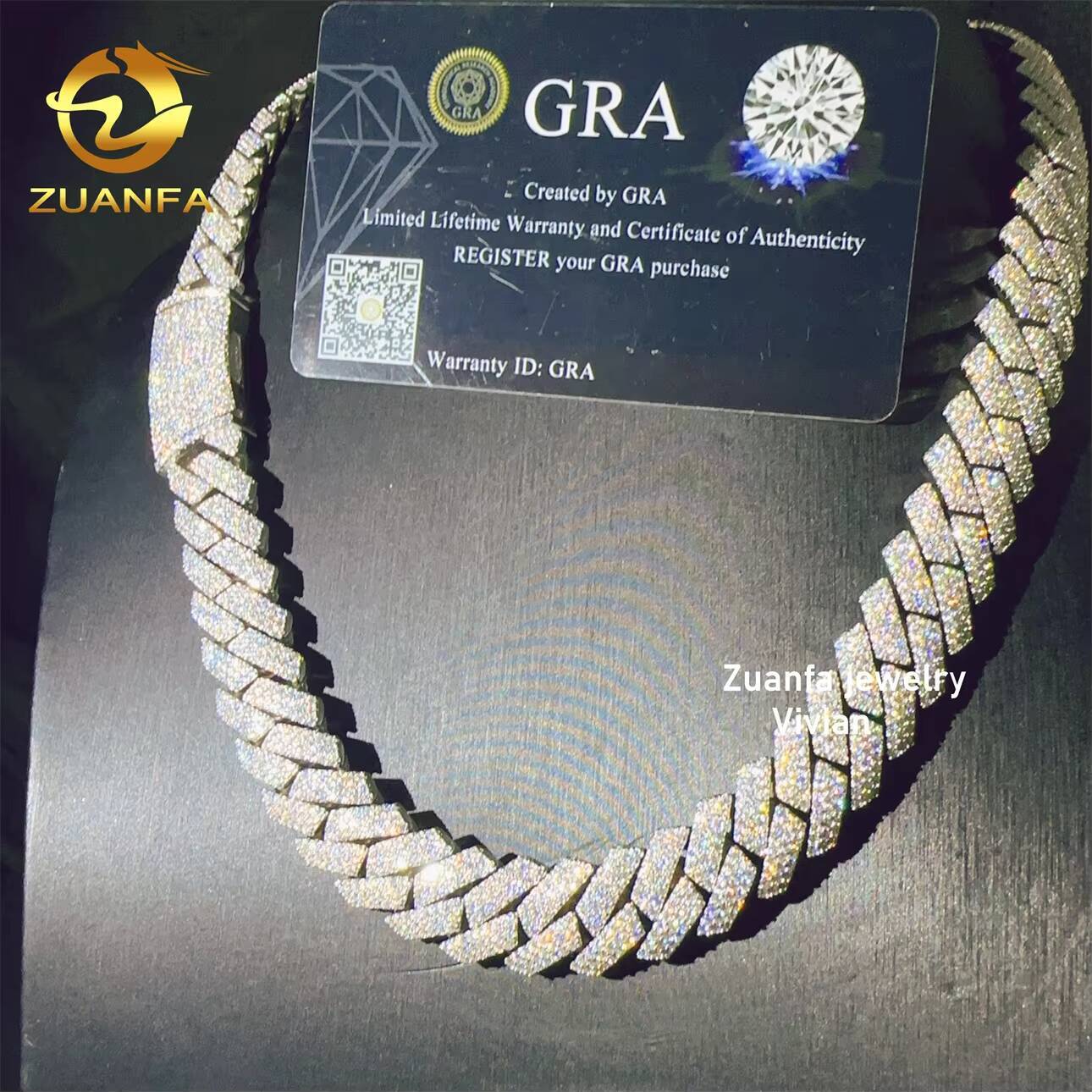 15mm VVS Moissanite Diamond Iced Out Sterling Silver 925 Cuban Link Moissanite Hip Hop Cuban Link Chain Necklace