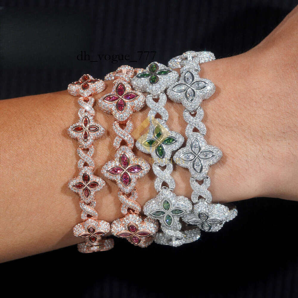 Fashion Trifolia Bracelet, Pure Silver-Gold Plated Morganite Jewelry, Cuban Chain Necklace