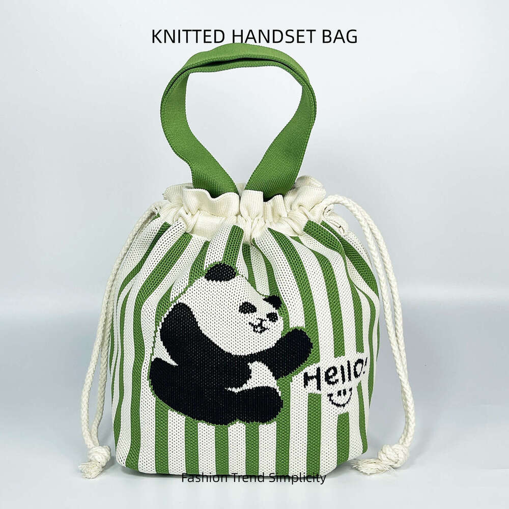 Knitted Bucket for Women with Cartoon Pattern, Cute Handbag, Casual Versatile Drawstring Tote, Underarm Bag, Lunch Bag