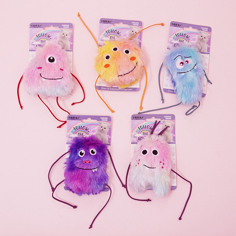 Cat Self-Play Boredom Relief Toy Kitten Cute Plush Monster with Catnip Adorable Stuffed Pet Plaything for Cats