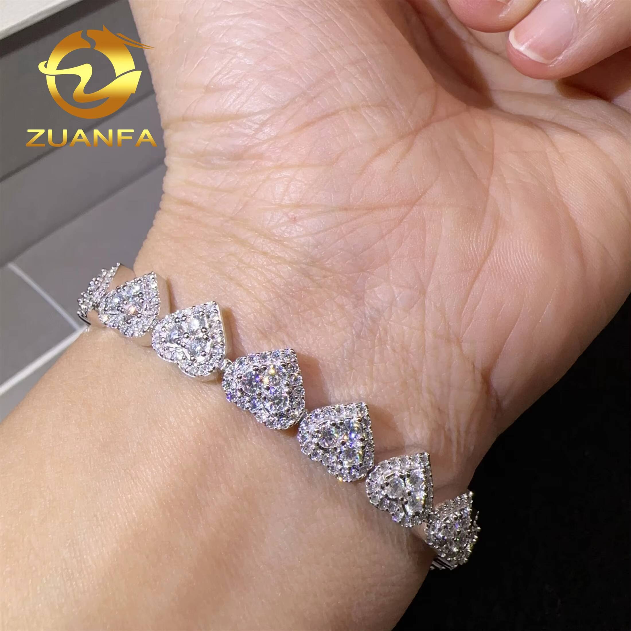 Wholesale Price Silver 925 d Color Vvs Moissanite Hip Hop Jewelry Iced Out Diamond Chain Heart Bracelet for Women