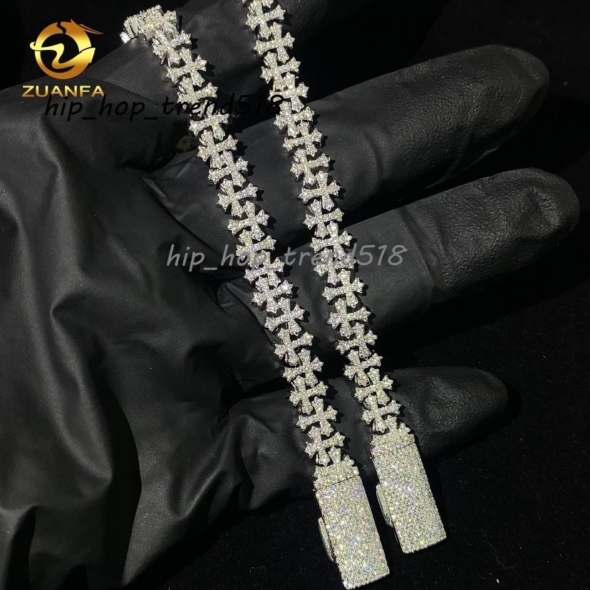 85mm Hip Hop Jewelry Custom VVS Moissanite Bracelet Sliver 925 Cuban Link Chain Diamond Iced Out Cross Necklace Bracelet