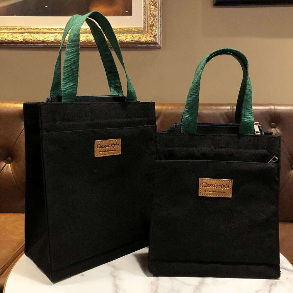 Fashion Multi-layer Canvas Solid Color Tote for Men and Women, Student Casual Mommy Bag, Simple Office Water Bottle Storage Bag