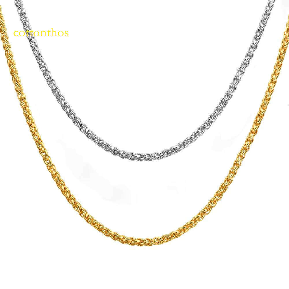 Wholesale 3mm 5mm Waterproof Fashion Link Stainless Steel Gold Plated Wheat Chain Necklaces for Men Women