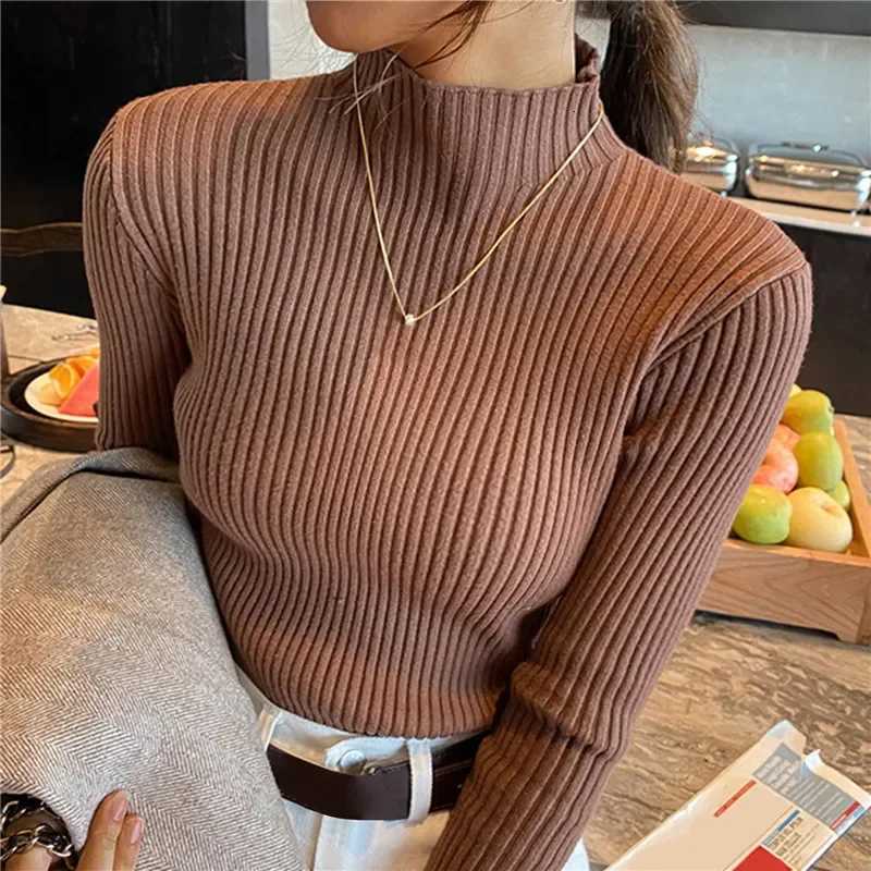 Women Long Sleeved Turtleneck Sweater Harajuku Pullover Women Knit Sweater Slim Elastic Korean Simple Basic Jumper Solid Tops Z250905