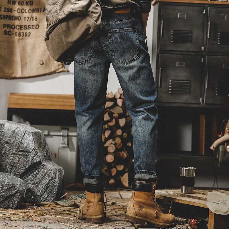 2025 American Retro Mens Jeans Loose Straight Leg Washed and Worn Mens Pants Trendy Brand Street Casual Pants W250905