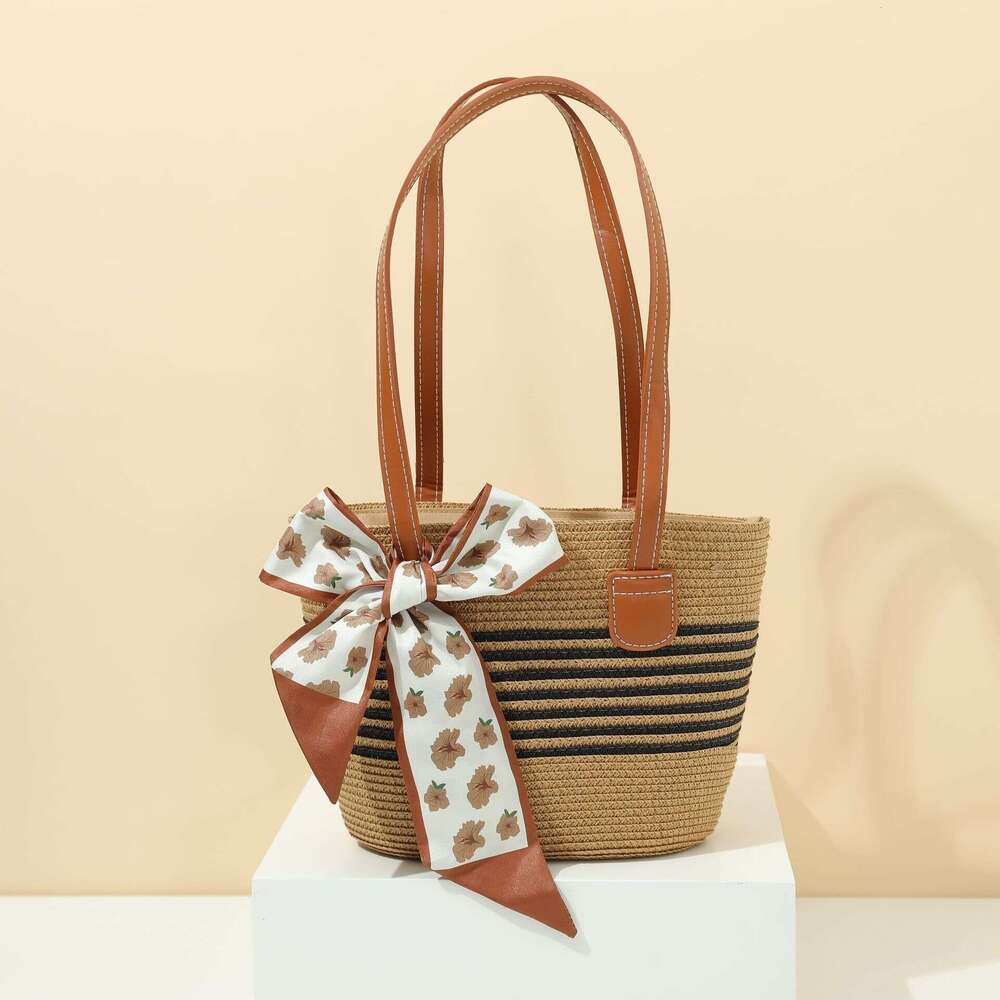 for Women Summer Beach Tote Large Capacity Woven Shoulder Rattan Straw Basket Bucket Bag Trendy