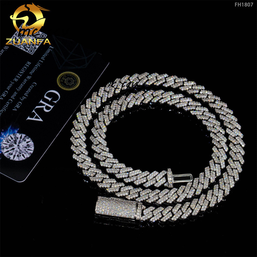 Pass Diamond Tester 925 Sterling Silver Hip Hop Jewelry Men Necklace 8mm 2 Rows Iced Out Vvs Moissanite Diamond Cuban Link Chain