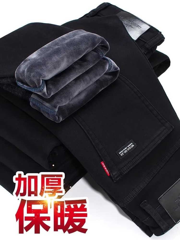 New Autumn and Winter Fashion Trend With Thick Fleece and Warm Straight Leg Blue Jeans For Mens Casual Sports Highend Jeans W250905