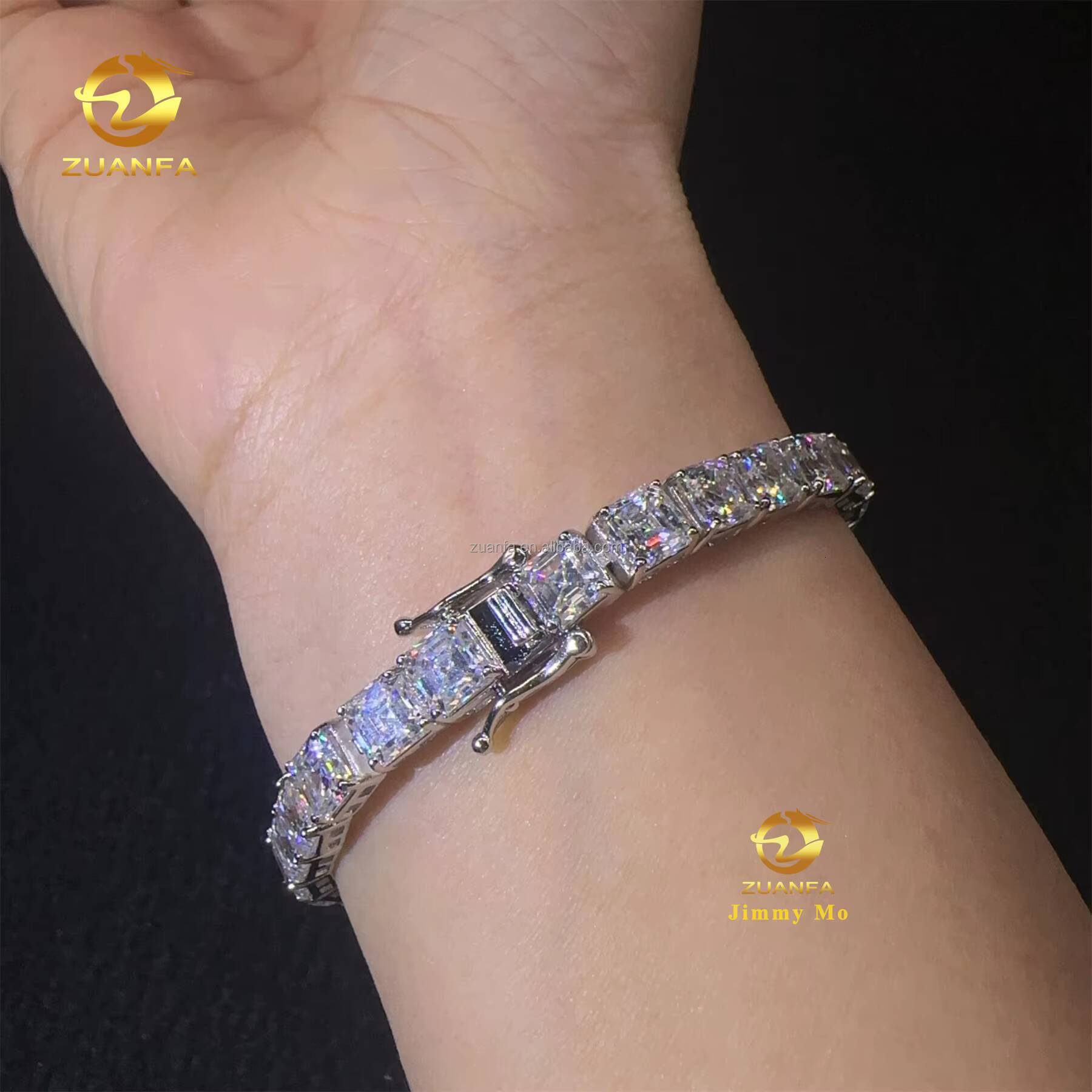 Pass Diamond Tester Fashion Luxury 925 Sterling Silver Iced Out Hip Hop Fire Jewelry Moissanite Asscher Cluster Tennis Bracelet