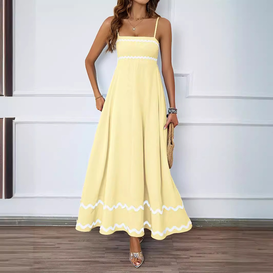 2024 Summer Solid Color Lace Patchwork Elegant Strapless Maxi Dress for Women