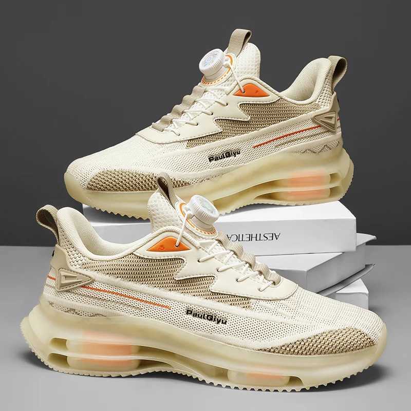 Mens Thin Mesh Shoes with Rotating Buttons LaceFree Sports and Casual Shoes Breathable Running Shoes Z250905