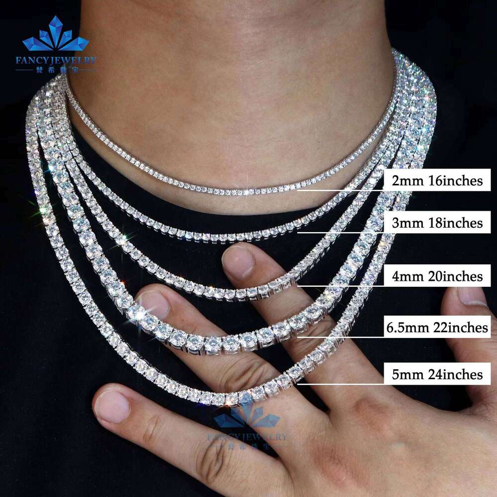 Wholesale 2 3 4 5 6.5 MM Hip Hop Fine Jewelry Necklace Sterling Cluster Iced Out Moissanite Dia Tennis Chain for Women
