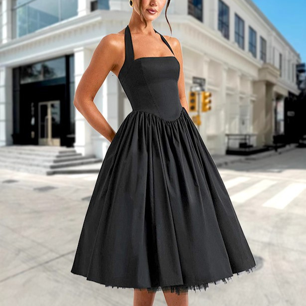 2025 Style Sexy Womens New Sleeveless OffShoulder Tie Strap Slim Pleated Dress
