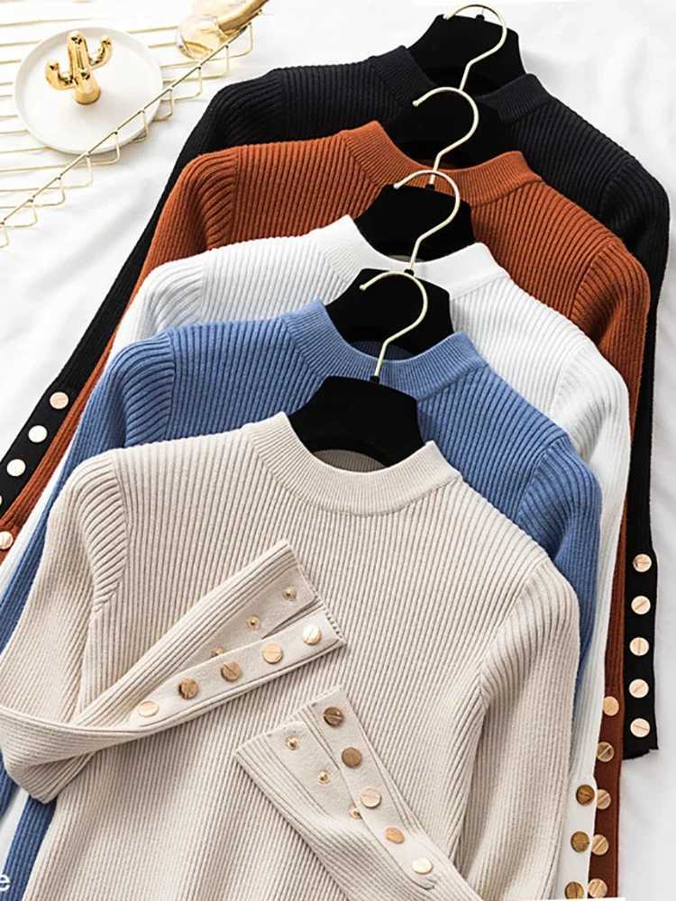 2025 Casual Autumn Winter Women Sweater Pullovers ic Button Long Sve Oneck Sweater Female Slim Knitted Soft Jumper Tops Z250905