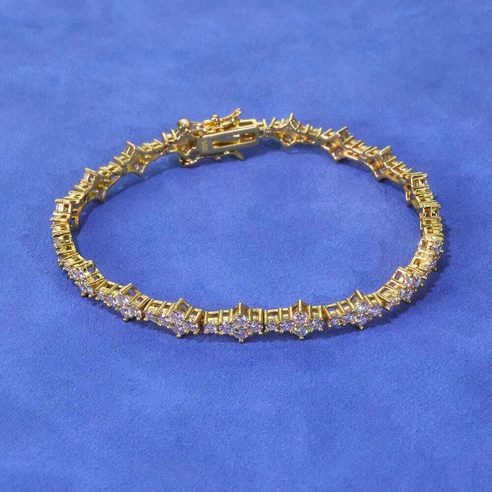 NUOYA Hiphop Jewelry Iced Out VVS Dia Flower Shape Sterling Sier Moissanite Tennis Chain Women's Bracelet