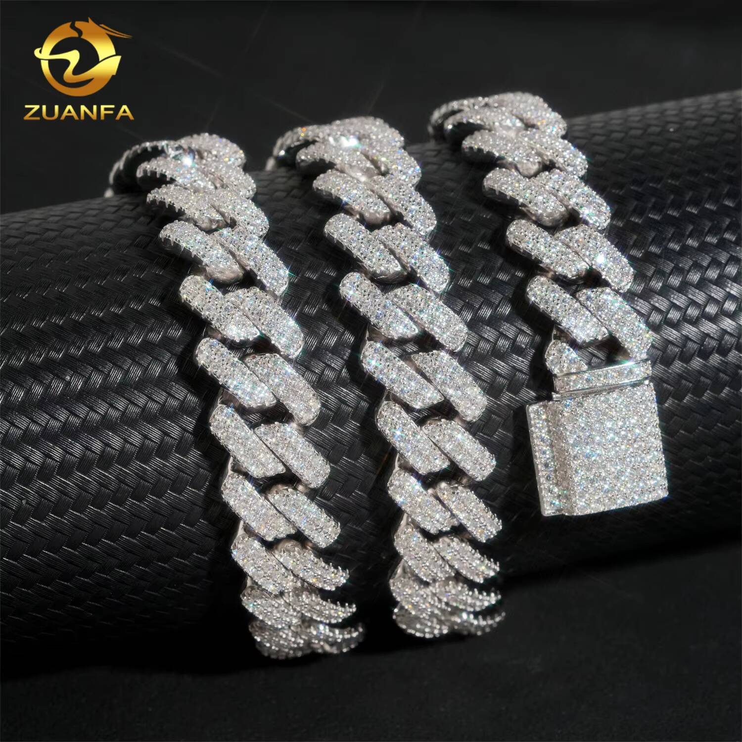 Custom 2Rows 14mm Iced Out Diamond 925 Silver VVS D Moissanite Miami Cuban Link Chain Necklace Hip Hop Moissanite Jewelry