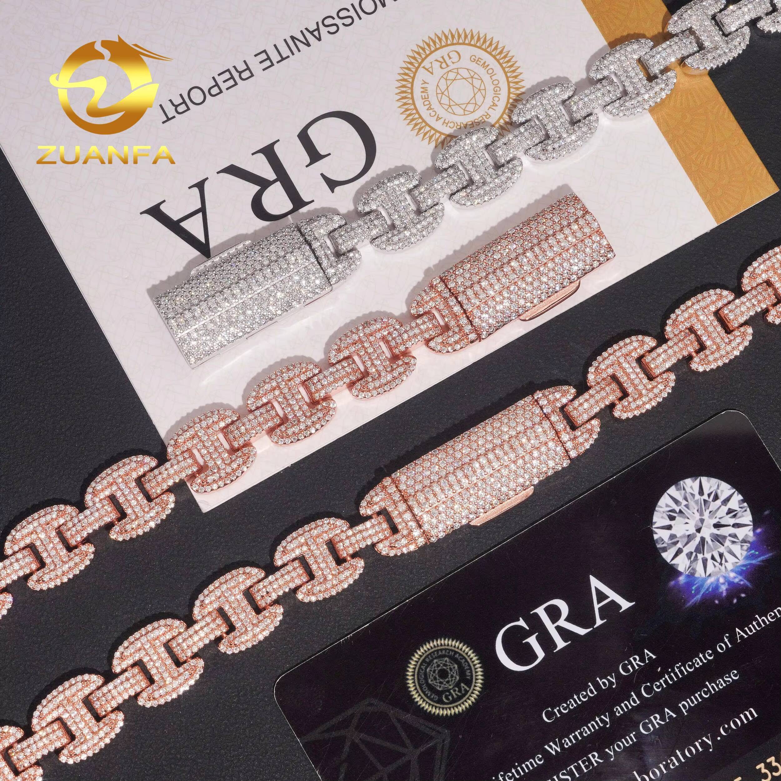 New Arrival Hip Hop Style Iced Out Jewelry 12mm Rose Gold 925 Sterling Silver Moissanite Cuban Link Chain