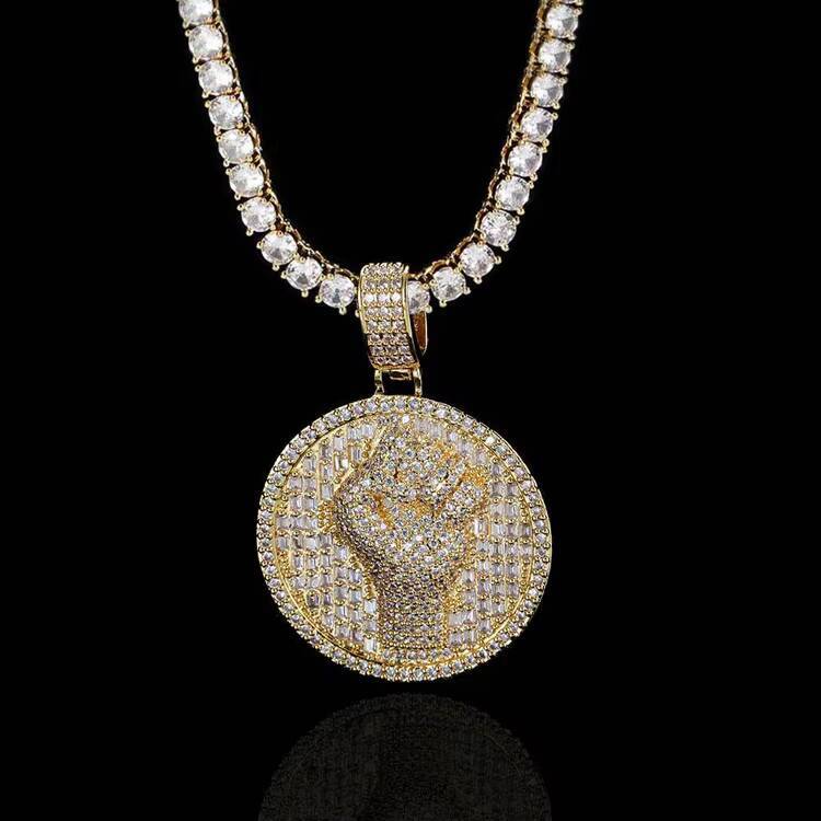 GZYS JEWELRY Wholesale Gold Plated Diamond Mens Fist Coin Necklace Pendant Iced Out Jewelry