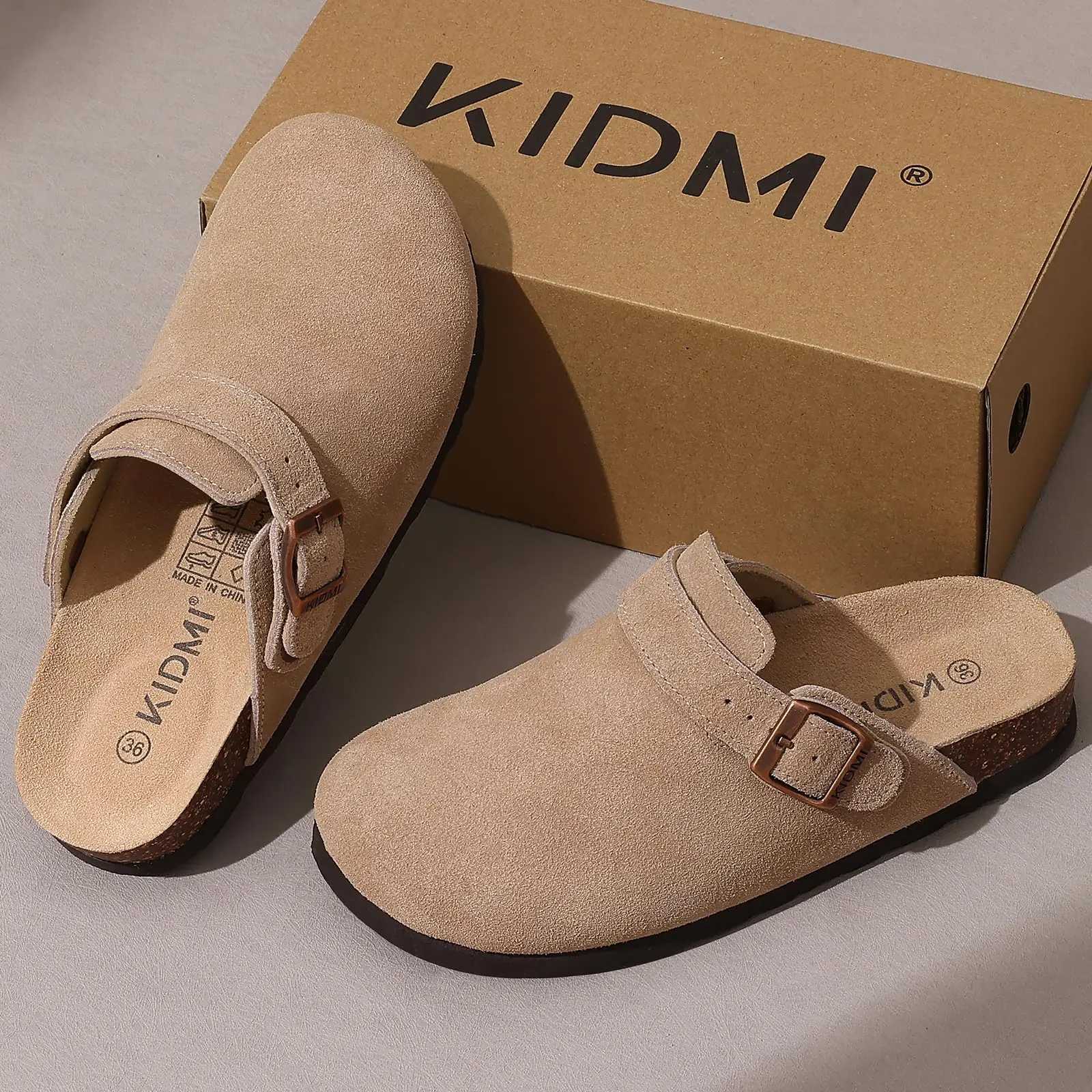 Gacimy Womens Suede Clogs Slippers New Cork Footbed Leather Mules With Adjustable Strap Men Slip on Potato Shoes Men Cork Slide W250905