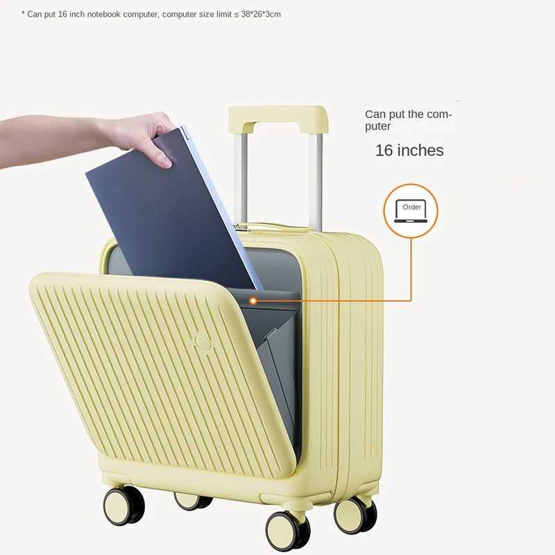 1820 inch Cabin Suitcase Front Opening Silent Wheel Trolley Case with Cup Holder Lightweight Luggage Z250905