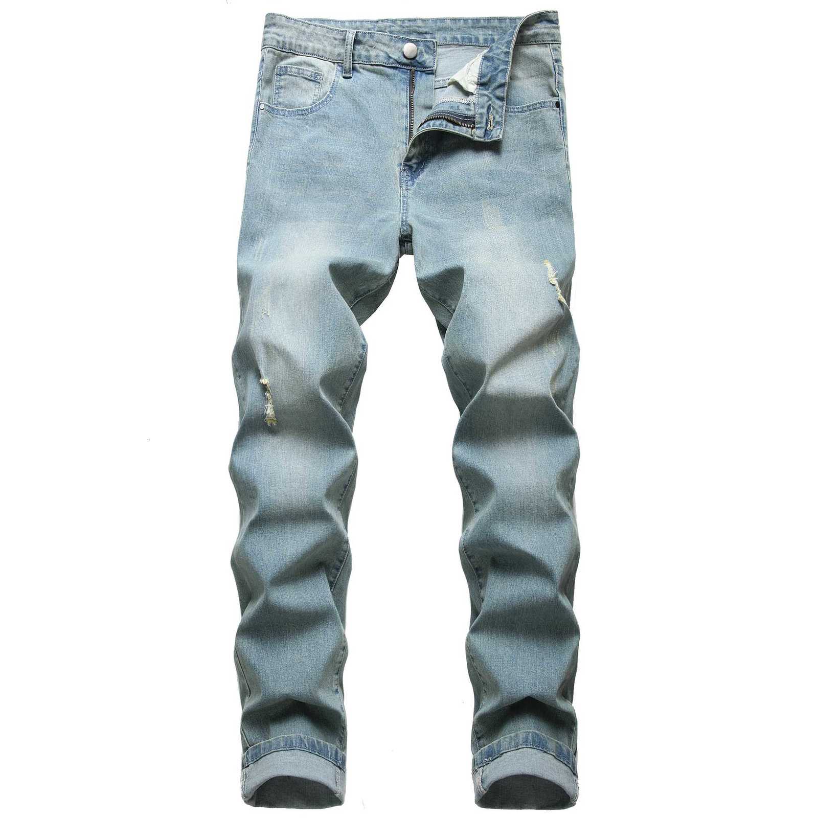 Mens blue casual jeans casual jeans fashion solid color jeans casual party stretch denim pants LY09 W250905