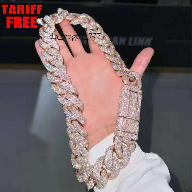 Wholesale VVS Moissanite Iced Chain for Mens 13mm-22mm Wide Solid Sier Gold Plated Dia Rapper Cuban Link Necklace