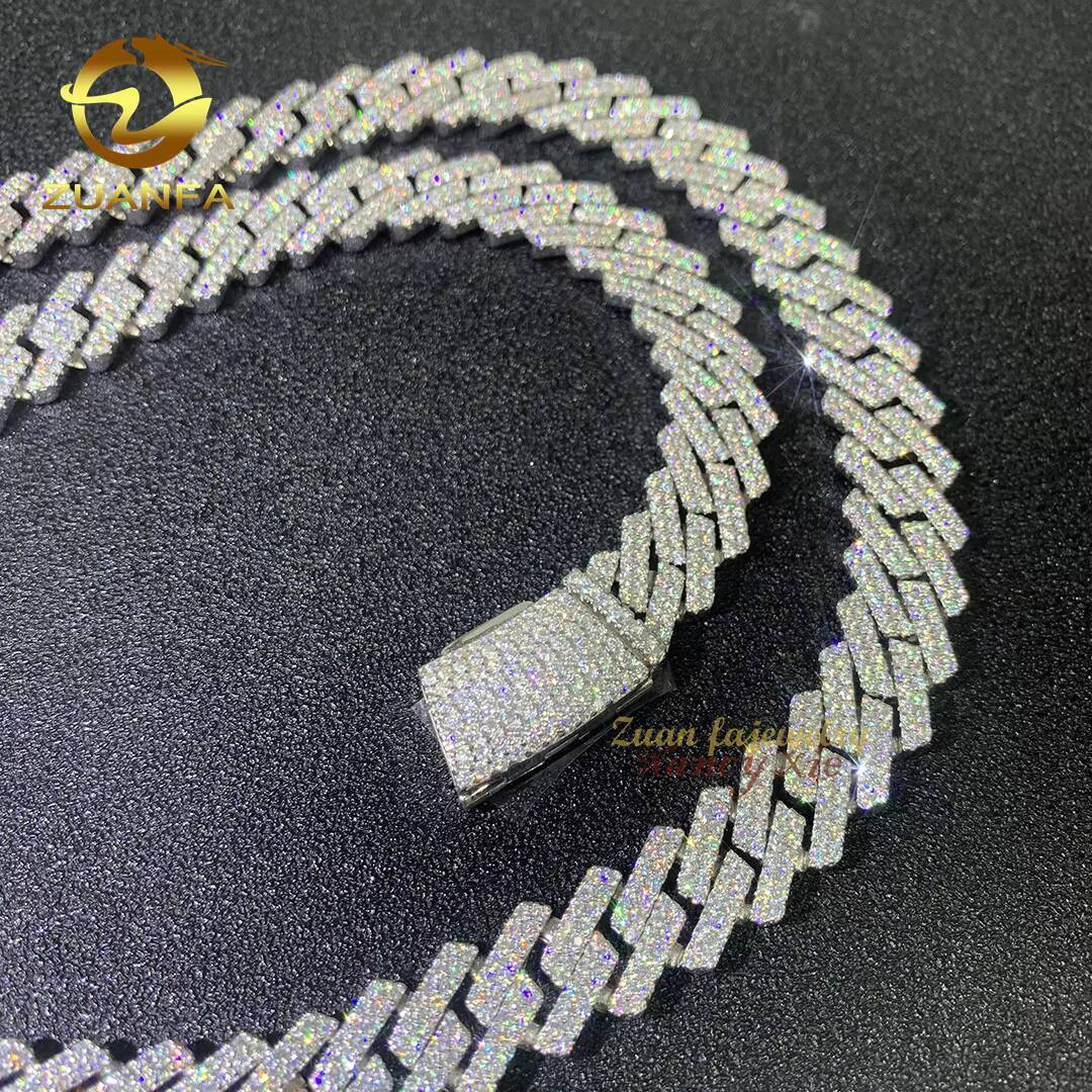 Iced Out Diamond Moissanite Men Necklace 14mm Hip Hop Fine Jewelry VVS Moissanite Sterling Silver 925 Cuban Link Chain