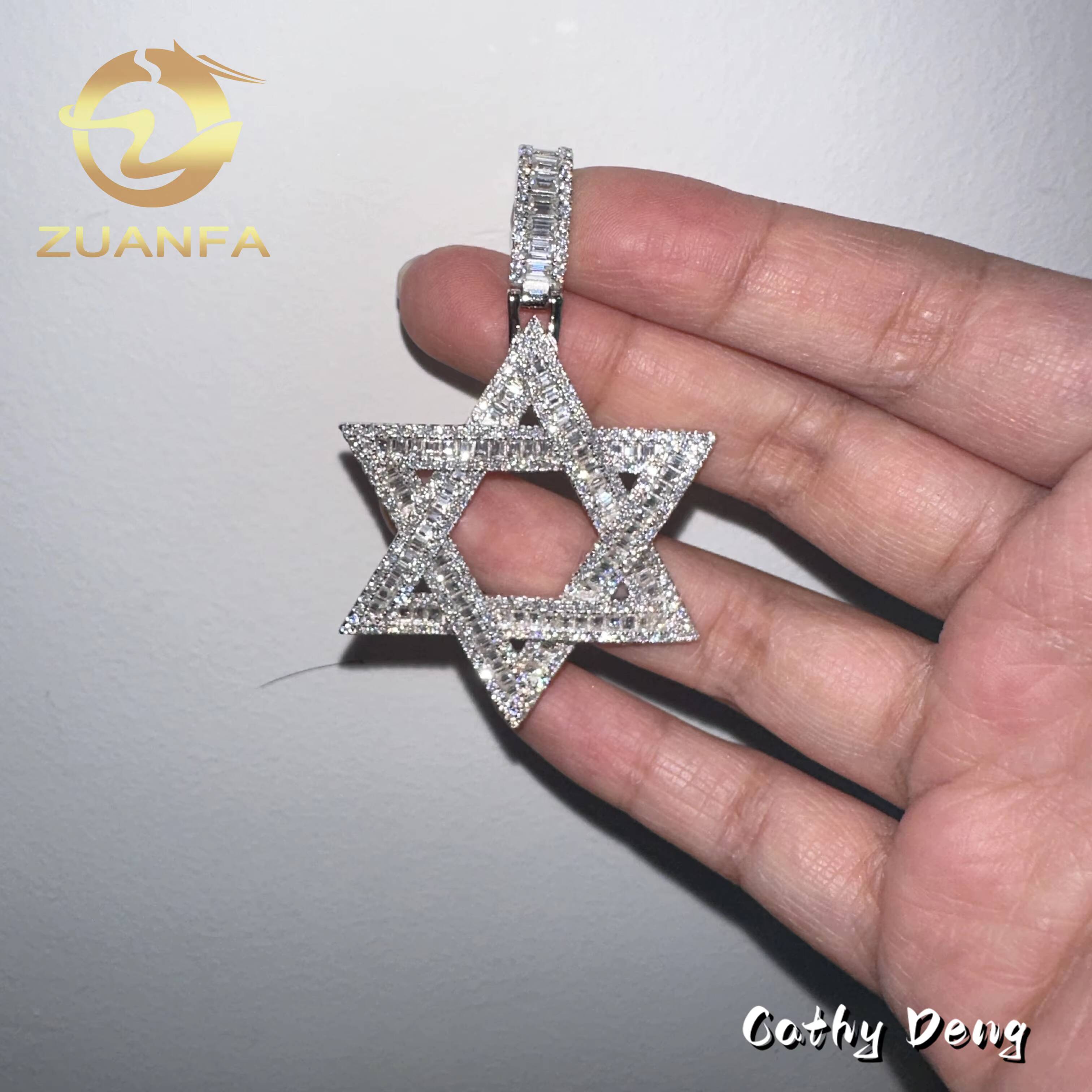 Ready to Ship Vvs Moissanite Hip Hop Jewelry Star Iced Out Pendant Sterling Silver 925 Moissanite Charm Pendant baguette Cut