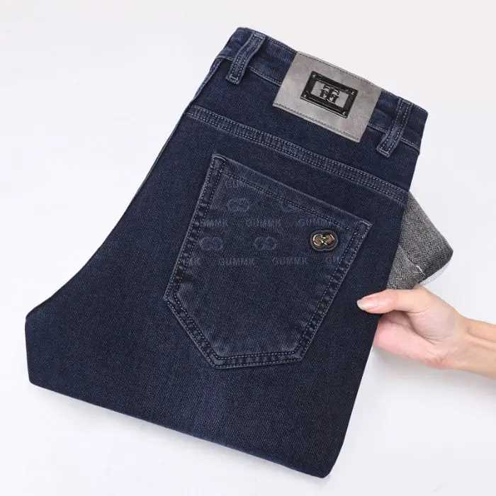 Autumn Winter Mens Thickened High Quality Denim Elastic Jeans Flim Straight Leg Casual Business Trousers Fashion Soft Pants W250905