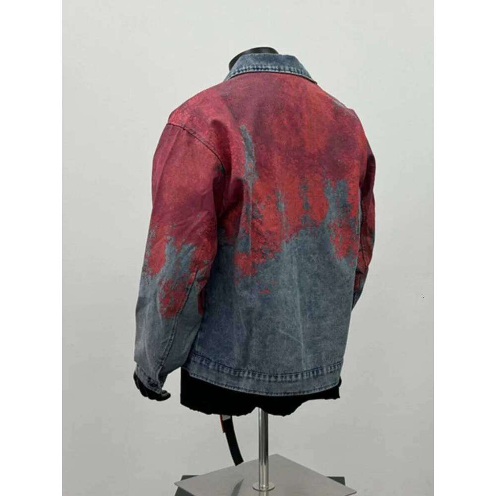 Retro Tie Dye Washed Denim Jacket Men Women Varsity University High Streetwear Old School Chic Cow Boy Bomber Coat