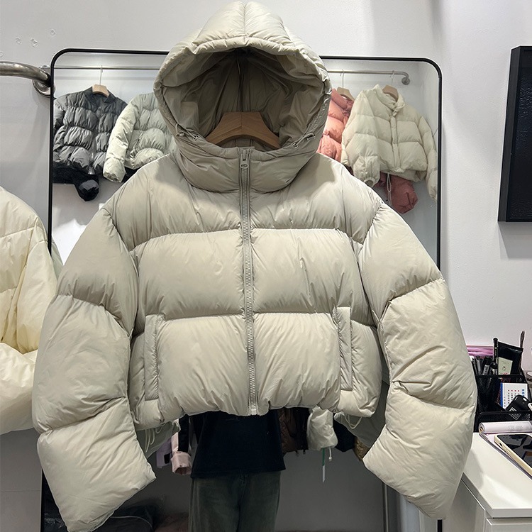 2025 Winter Lightweight White Duck Down Hooded Loose Puffer Jacket Warmer Oversize Jacket Cotton Long Sleeve Zipper Padded Coat