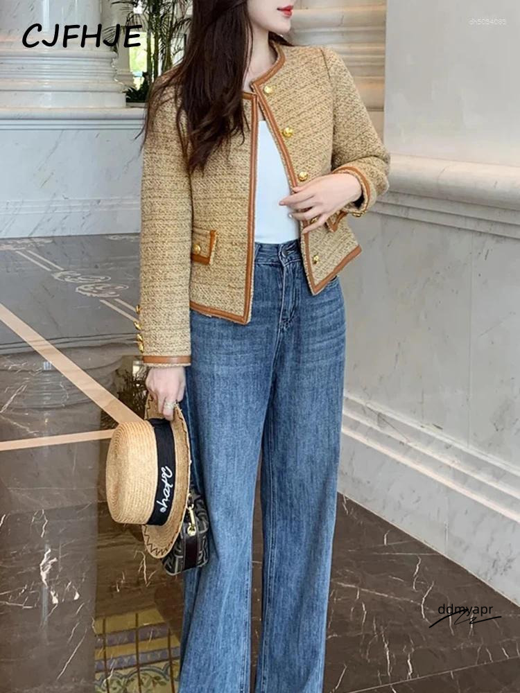 ddmyday Women's Jackets CJFHJE High Street O-Neck Vintage Women Elgeant Woolen Tweed Brand Jacket Lady Autumn Winter Fashion Suit Coats Female