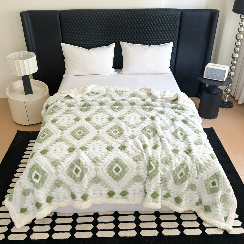 Free Shipping Light Luxury Jacquard Hollow Tafu Fleece Blanket Thickened Warm Nap Cover Carpet Lamb Fleece Double Layer Sofa Blanket