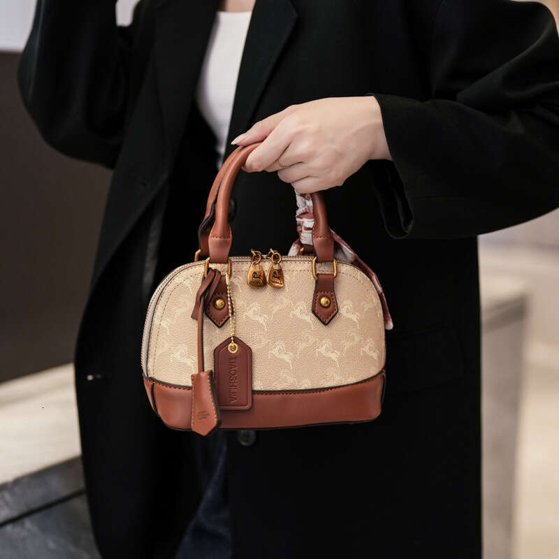 Designer Bag Luxury Bag Summer PU Clutch, Camel/Khaki, Letter Print, Shell Shape, Shoulder Bag 3-Strap Design, Vintage European Style